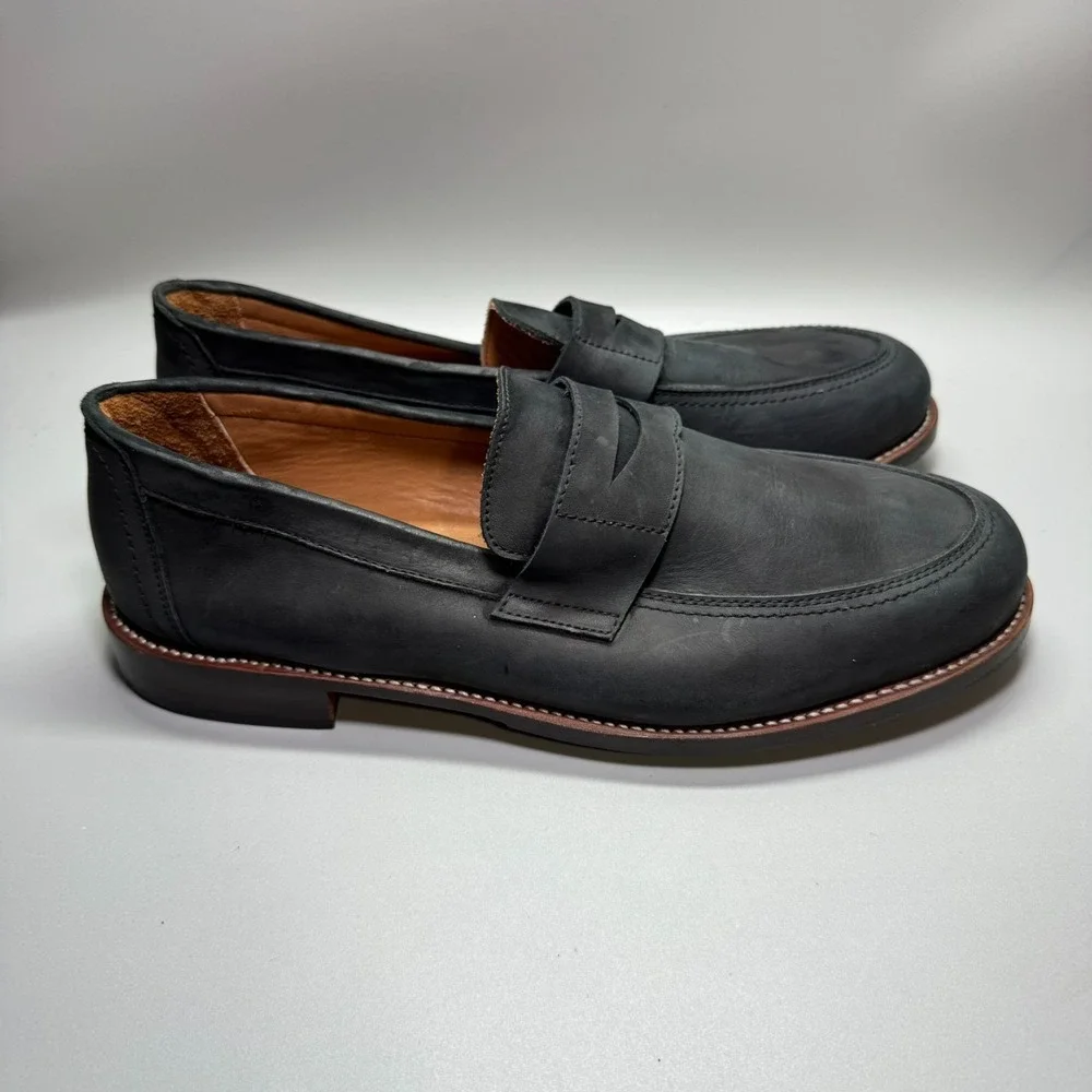 Adelante Shoe Co The Luca Men's Leather Penny Loafers Black Nubuck Leather 13EEE